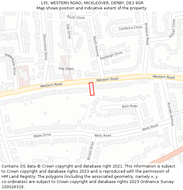 135, WESTERN ROAD, MICKLEOVER, DERBY, DE3 9GR: Location map and indicative extent of plot