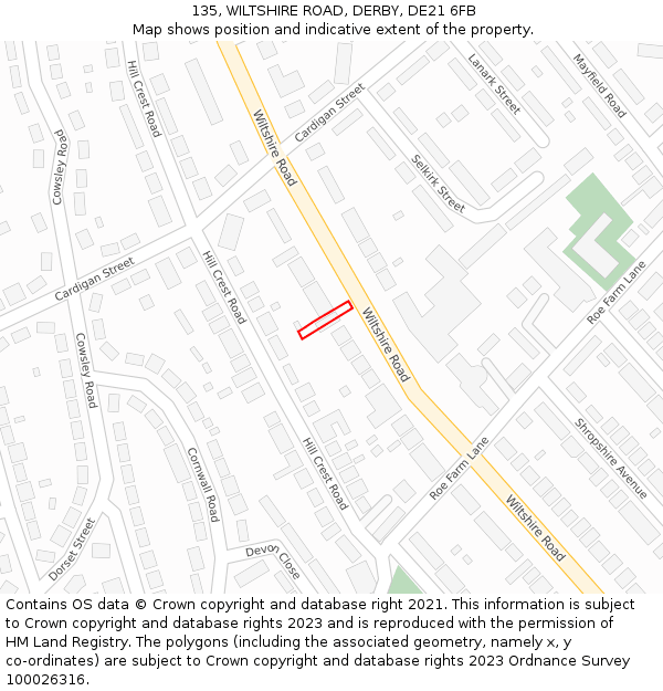 135, WILTSHIRE ROAD, DERBY, DE21 6FB: Location map and indicative extent of plot