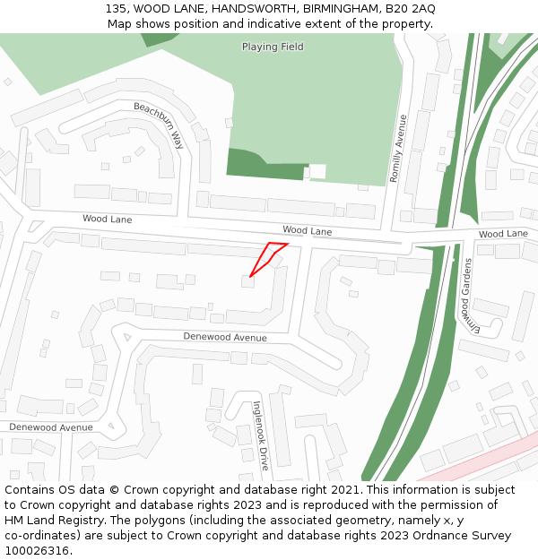 135, WOOD LANE, HANDSWORTH, BIRMINGHAM, B20 2AQ: Location map and indicative extent of plot