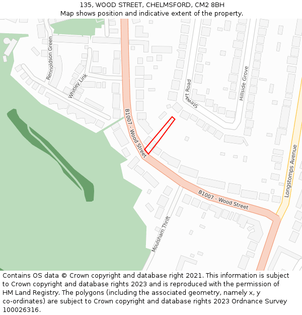135, WOOD STREET, CHELMSFORD, CM2 8BH: Location map and indicative extent of plot