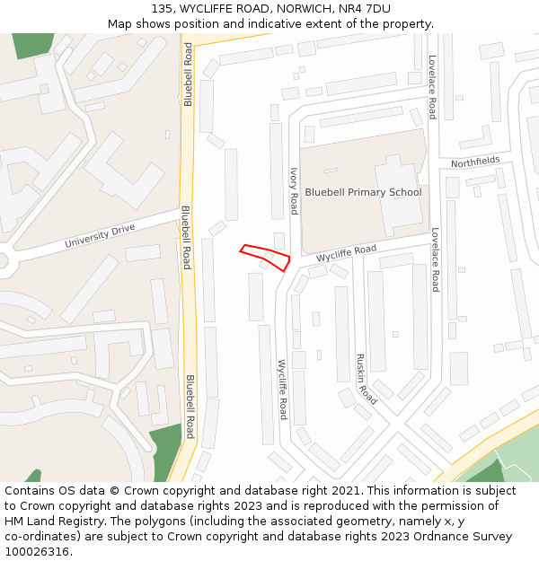 135, WYCLIFFE ROAD, NORWICH, NR4 7DU: Location map and indicative extent of plot