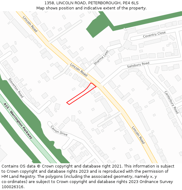 1358, LINCOLN ROAD, PETERBOROUGH, PE4 6LS: Location map and indicative extent of plot