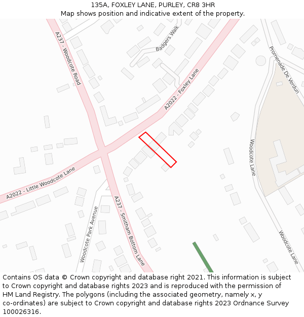 135A, FOXLEY LANE, PURLEY, CR8 3HR: Location map and indicative extent of plot