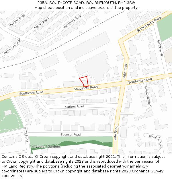 135A, SOUTHCOTE ROAD, BOURNEMOUTH, BH1 3SW: Location map and indicative extent of plot