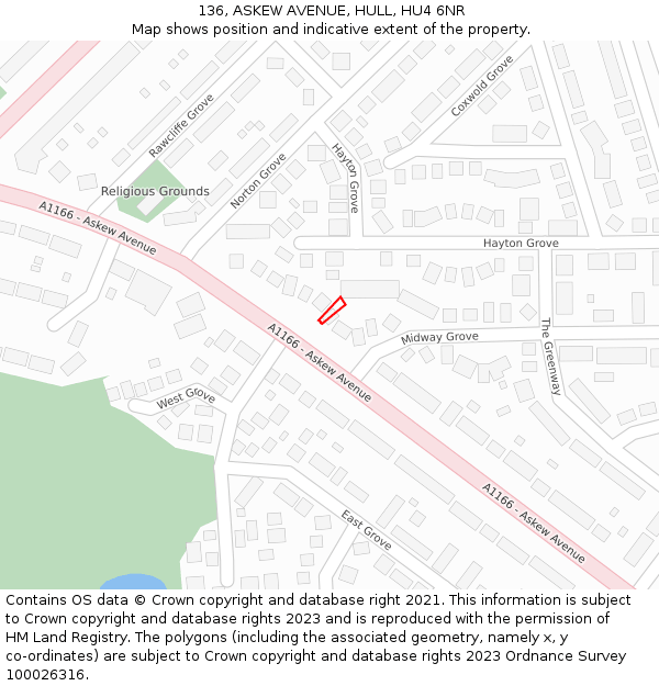 136, ASKEW AVENUE, HULL, HU4 6NR: Location map and indicative extent of plot