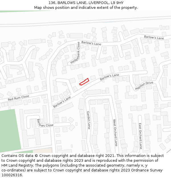136, BARLOWS LANE, LIVERPOOL, L9 9HY: Location map and indicative extent of plot