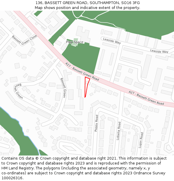 136, BASSETT GREEN ROAD, SOUTHAMPTON, SO16 3FG: Location map and indicative extent of plot