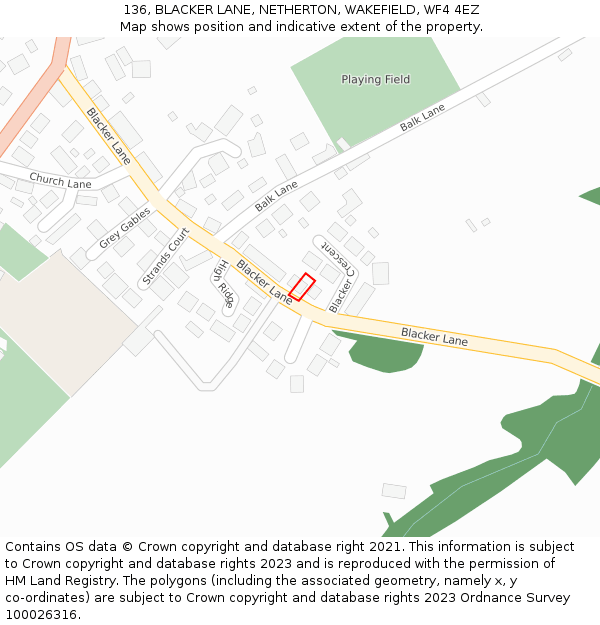 136, BLACKER LANE, NETHERTON, WAKEFIELD, WF4 4EZ: Location map and indicative extent of plot