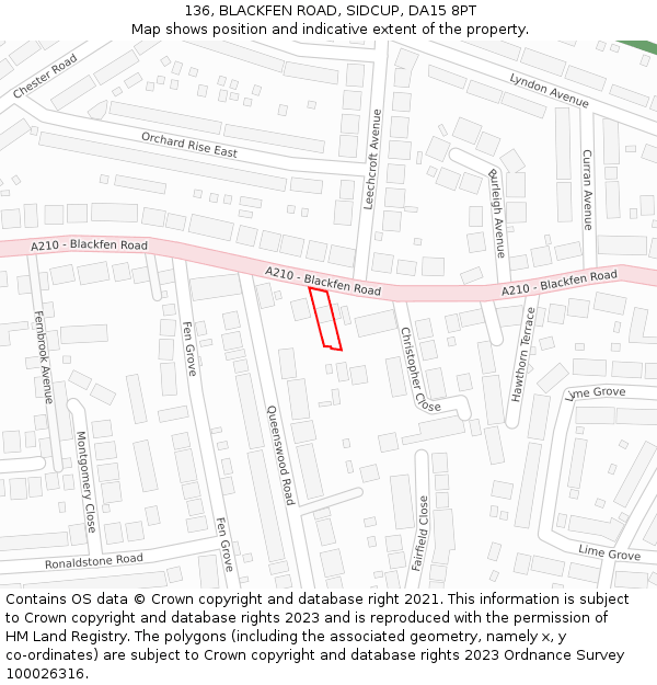 136, BLACKFEN ROAD, SIDCUP, DA15 8PT: Location map and indicative extent of plot