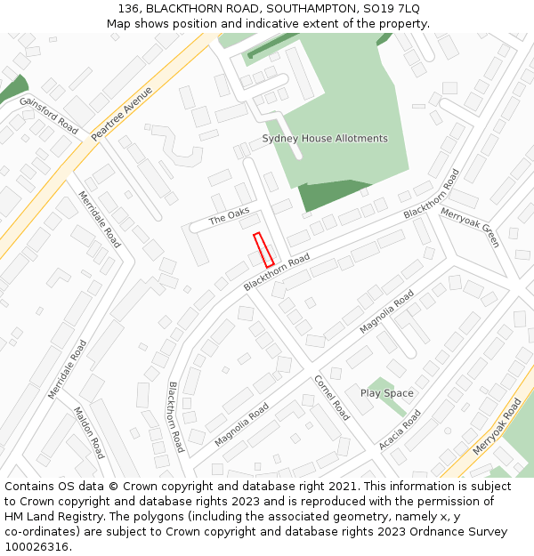 136, BLACKTHORN ROAD, SOUTHAMPTON, SO19 7LQ: Location map and indicative extent of plot