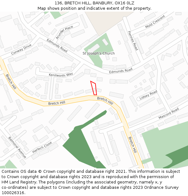 136, BRETCH HILL, BANBURY, OX16 0LZ: Location map and indicative extent of plot