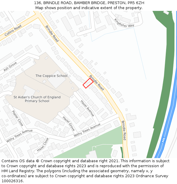 136, BRINDLE ROAD, BAMBER BRIDGE, PRESTON, PR5 6ZH: Location map and indicative extent of plot