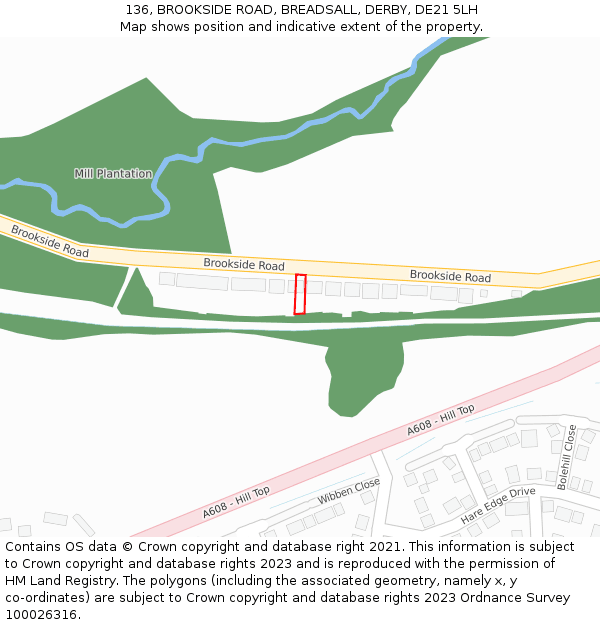 136, BROOKSIDE ROAD, BREADSALL, DERBY, DE21 5LH: Location map and indicative extent of plot