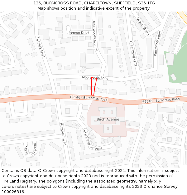 136, BURNCROSS ROAD, CHAPELTOWN, SHEFFIELD, S35 1TG: Location map and indicative extent of plot