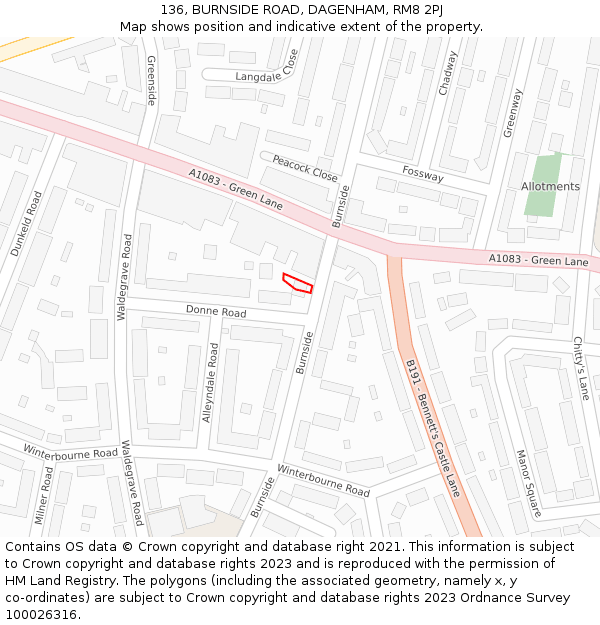 136, BURNSIDE ROAD, DAGENHAM, RM8 2PJ: Location map and indicative extent of plot