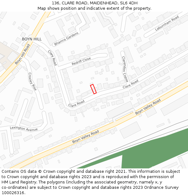 136, CLARE ROAD, MAIDENHEAD, SL6 4DH: Location map and indicative extent of plot