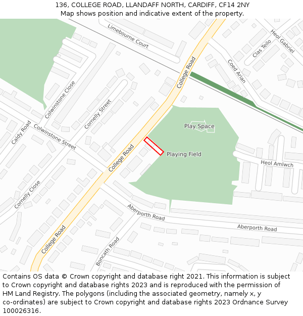 136, COLLEGE ROAD, LLANDAFF NORTH, CARDIFF, CF14 2NY: Location map and indicative extent of plot