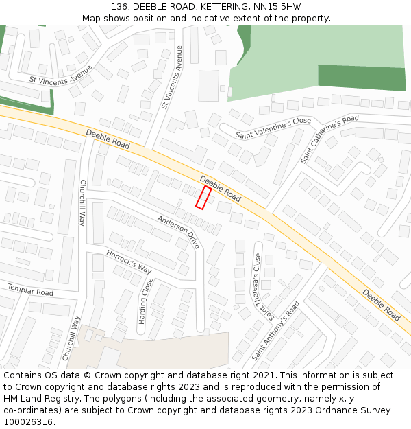 136, DEEBLE ROAD, KETTERING, NN15 5HW: Location map and indicative extent of plot
