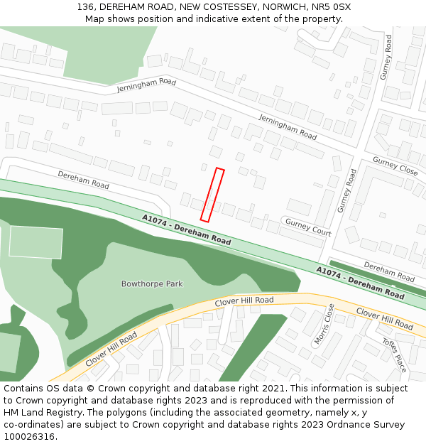 136, DEREHAM ROAD, NEW COSTESSEY, NORWICH, NR5 0SX: Location map and indicative extent of plot