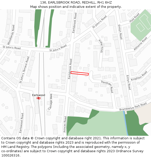 136, EARLSBROOK ROAD, REDHILL, RH1 6HZ: Location map and indicative extent of plot