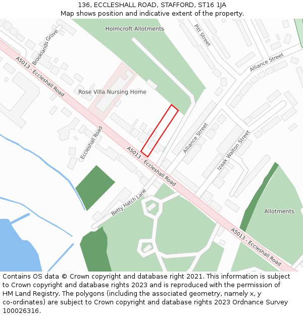 136, ECCLESHALL ROAD, STAFFORD, ST16 1JA: Location map and indicative extent of plot