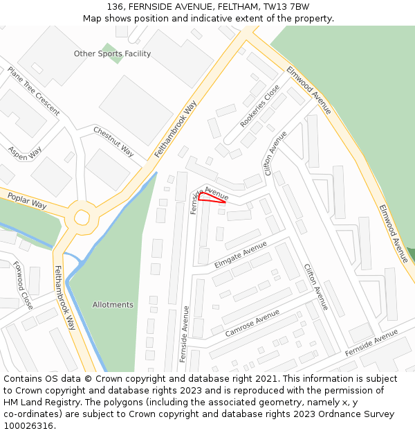 136, FERNSIDE AVENUE, FELTHAM, TW13 7BW: Location map and indicative extent of plot