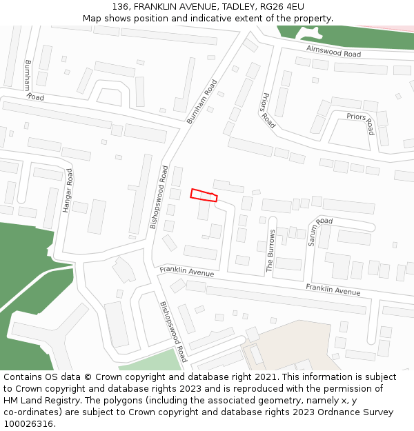 136, FRANKLIN AVENUE, TADLEY, RG26 4EU: Location map and indicative extent of plot