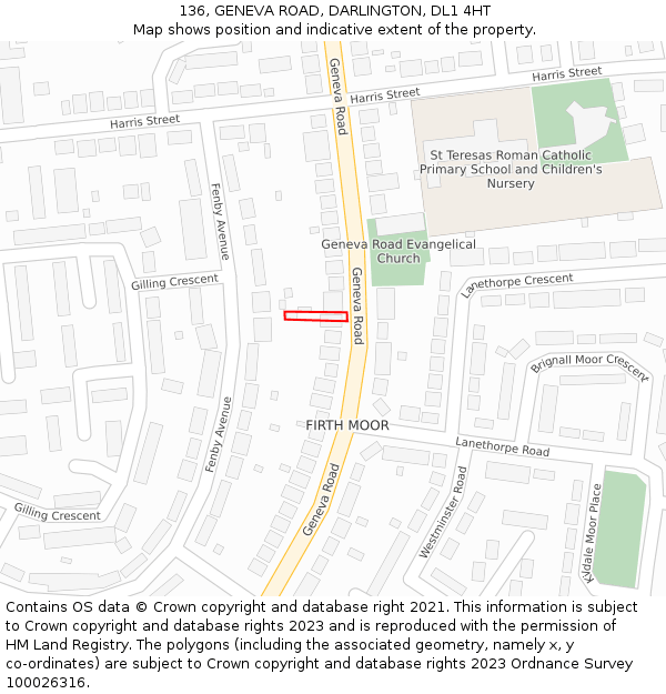 136, GENEVA ROAD, DARLINGTON, DL1 4HT: Location map and indicative extent of plot