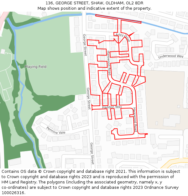 136, GEORGE STREET, SHAW, OLDHAM, OL2 8DR: Location map and indicative extent of plot