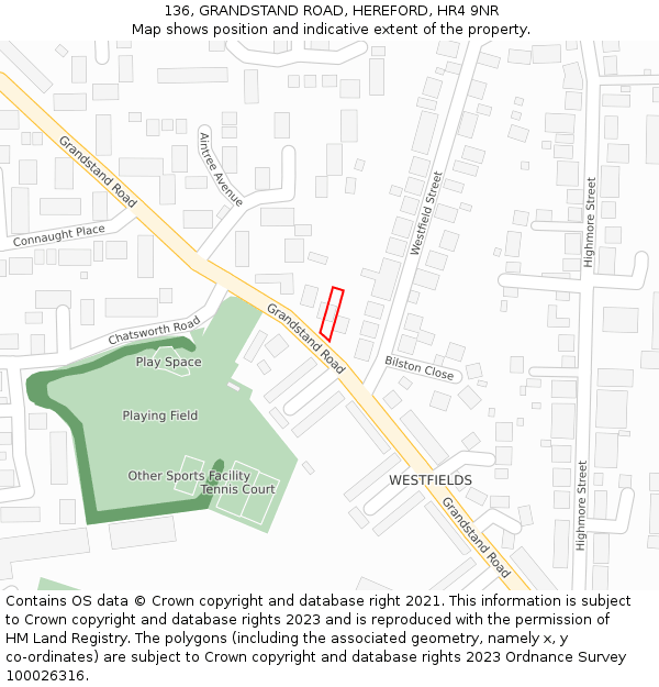 136, GRANDSTAND ROAD, HEREFORD, HR4 9NR: Location map and indicative extent of plot