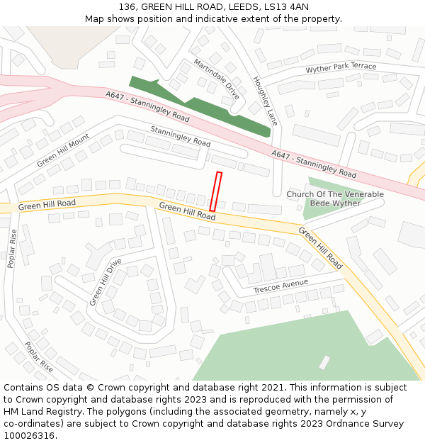 136, GREEN HILL ROAD, LEEDS, LS13 4AN: Location map and indicative extent of plot