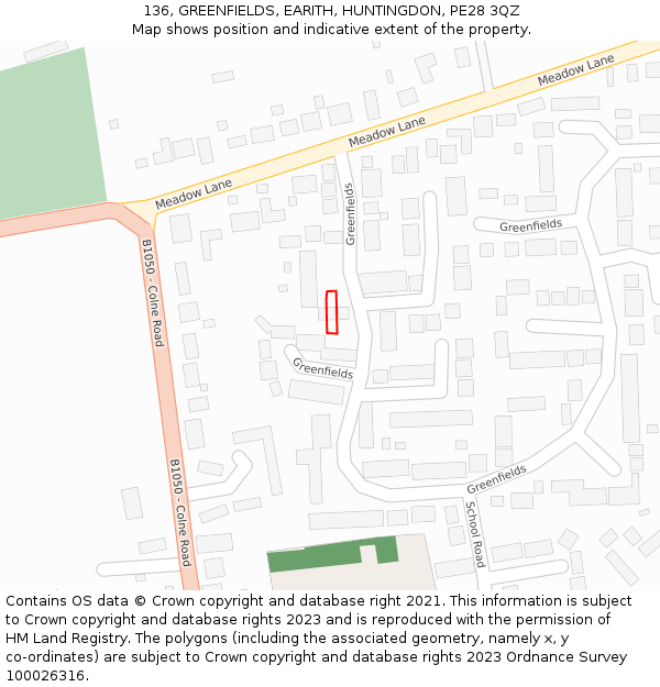 136, GREENFIELDS, EARITH, HUNTINGDON, PE28 3QZ: Location map and indicative extent of plot
