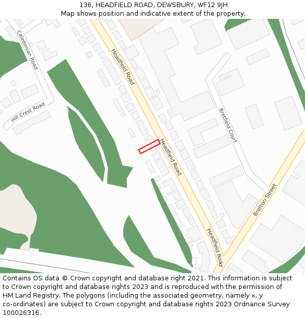 136, HEADFIELD ROAD, DEWSBURY, WF12 9JH: Location map and indicative extent of plot