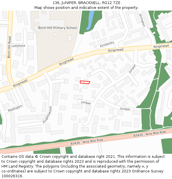 136, JUNIPER, BRACKNELL, RG12 7ZE: Location map and indicative extent of plot