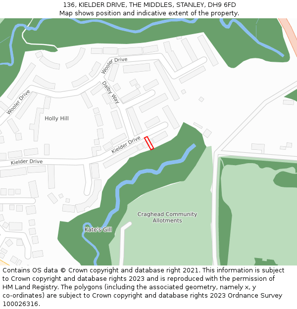 136, KIELDER DRIVE, THE MIDDLES, STANLEY, DH9 6FD: Location map and indicative extent of plot