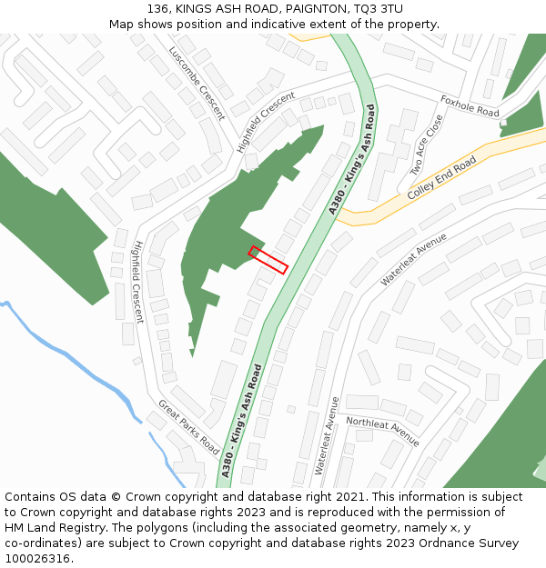 136, KINGS ASH ROAD, PAIGNTON, TQ3 3TU: Location map and indicative extent of plot
