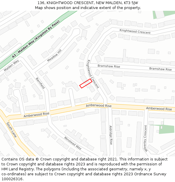 136, KNIGHTWOOD CRESCENT, NEW MALDEN, KT3 5JW: Location map and indicative extent of plot