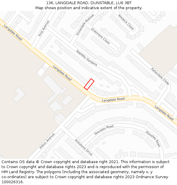 136, LANGDALE ROAD, DUNSTABLE, LU6 3BT: Location map and indicative extent of plot