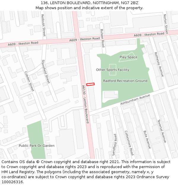 136, LENTON BOULEVARD, NOTTINGHAM, NG7 2BZ: Location map and indicative extent of plot