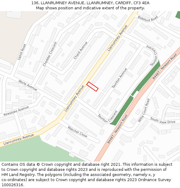 136, LLANRUMNEY AVENUE, LLANRUMNEY, CARDIFF, CF3 4EA: Location map and indicative extent of plot