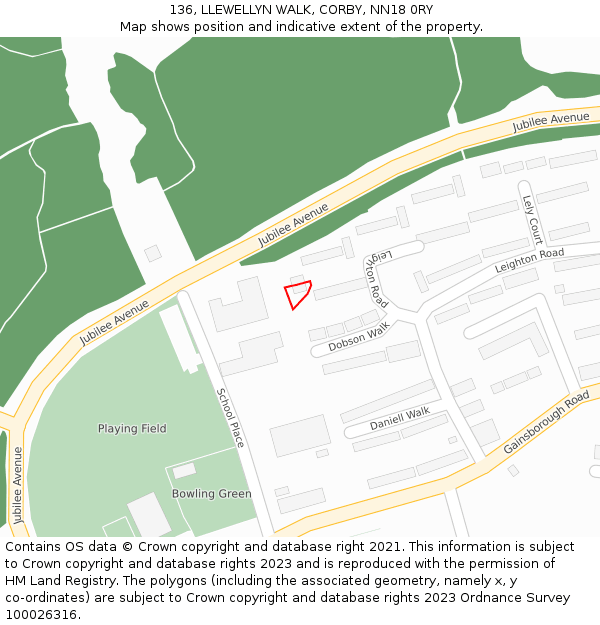 136, LLEWELLYN WALK, CORBY, NN18 0RY: Location map and indicative extent of plot
