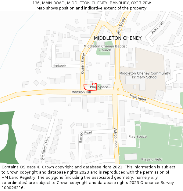 136, MAIN ROAD, MIDDLETON CHENEY, BANBURY, OX17 2PW: Location map and indicative extent of plot