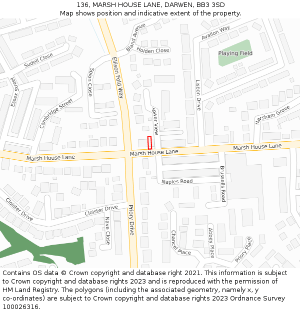 136, MARSH HOUSE LANE, DARWEN, BB3 3SD: Location map and indicative extent of plot