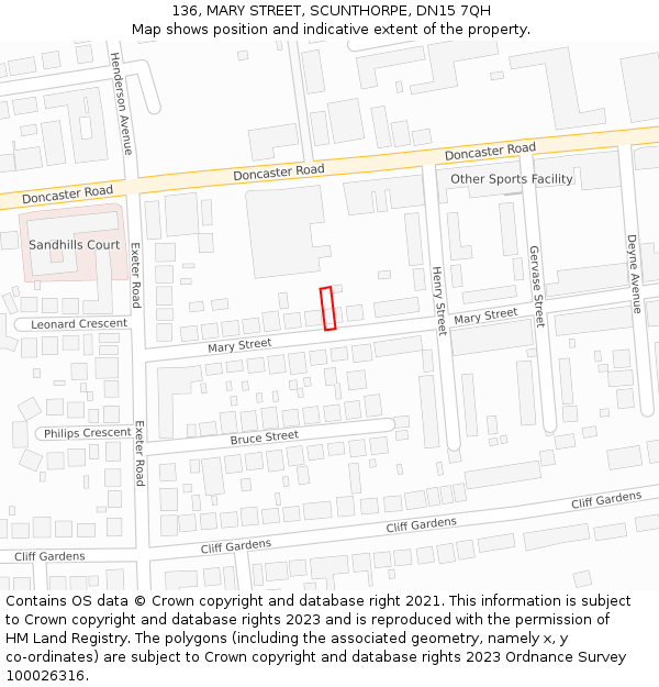136, MARY STREET, SCUNTHORPE, DN15 7QH: Location map and indicative extent of plot