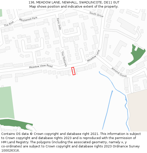 136, MEADOW LANE, NEWHALL, SWADLINCOTE, DE11 0UT: Location map and indicative extent of plot
