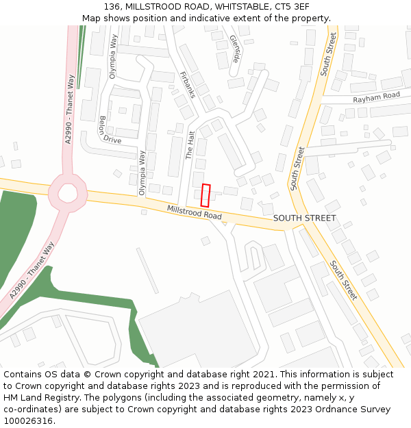 136, MILLSTROOD ROAD, WHITSTABLE, CT5 3EF: Location map and indicative extent of plot