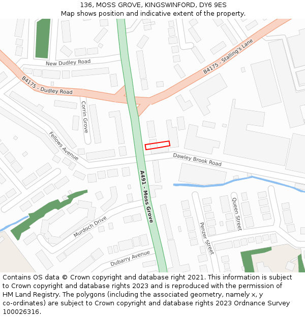 136, MOSS GROVE, KINGSWINFORD, DY6 9ES: Location map and indicative extent of plot