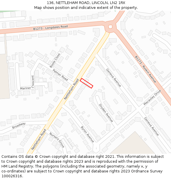 136, NETTLEHAM ROAD, LINCOLN, LN2 1RX: Location map and indicative extent of plot