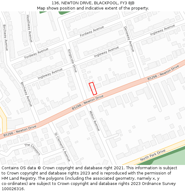 136, NEWTON DRIVE, BLACKPOOL, FY3 8JB: Location map and indicative extent of plot