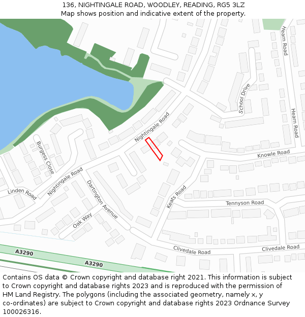 136, NIGHTINGALE ROAD, WOODLEY, READING, RG5 3LZ: Location map and indicative extent of plot
